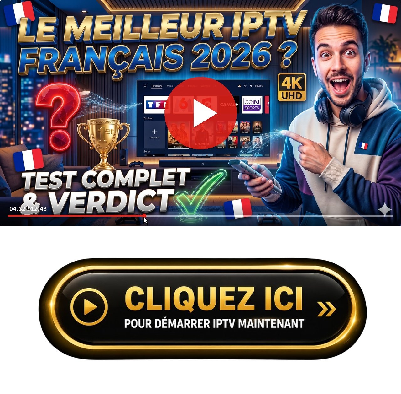 Un aperçu détaillé de l'interface de IPTV freeze pendant les matchs sur la fibre de Zeop montrant les chaînes de streaming actives